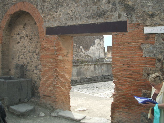 VII.8 Forum. May 2011. Looking south towards fountain outside north wall of Forum, next to entrance VII.7.26. Photo courtesy of Michael Binns.