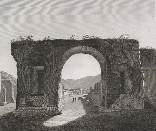 Fountain in arch at north-east corner of Forum, May 2006. Looking south.