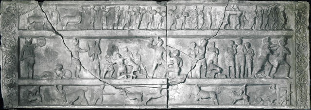 Gladiatorial relief. Now in Naples archaeological Museum. Inventory number 6704.
