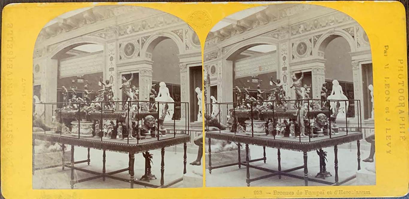 Stereoview 253 by M. Leon and J. Levy. Bronzes de Pompeii et d'Herculanum, Exposition Universelle de 1867, held in Paris between April and October 1867. 
Photo courtesy of Rick Bauer.
