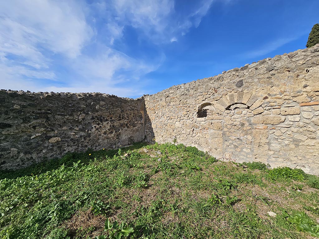 I.2.20 Pompeii. November 2024. 
Looking towards west wall, north-west corner, and north wall of garden area. Photo courtesy of Annette Haug.
