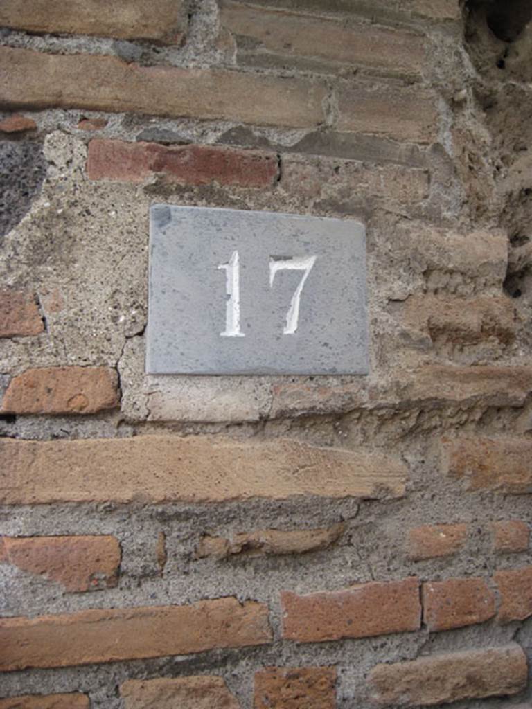 I.3.17 Pompeii. September 2010. Number ID Plate. Photo courtesy of Drew Baker.