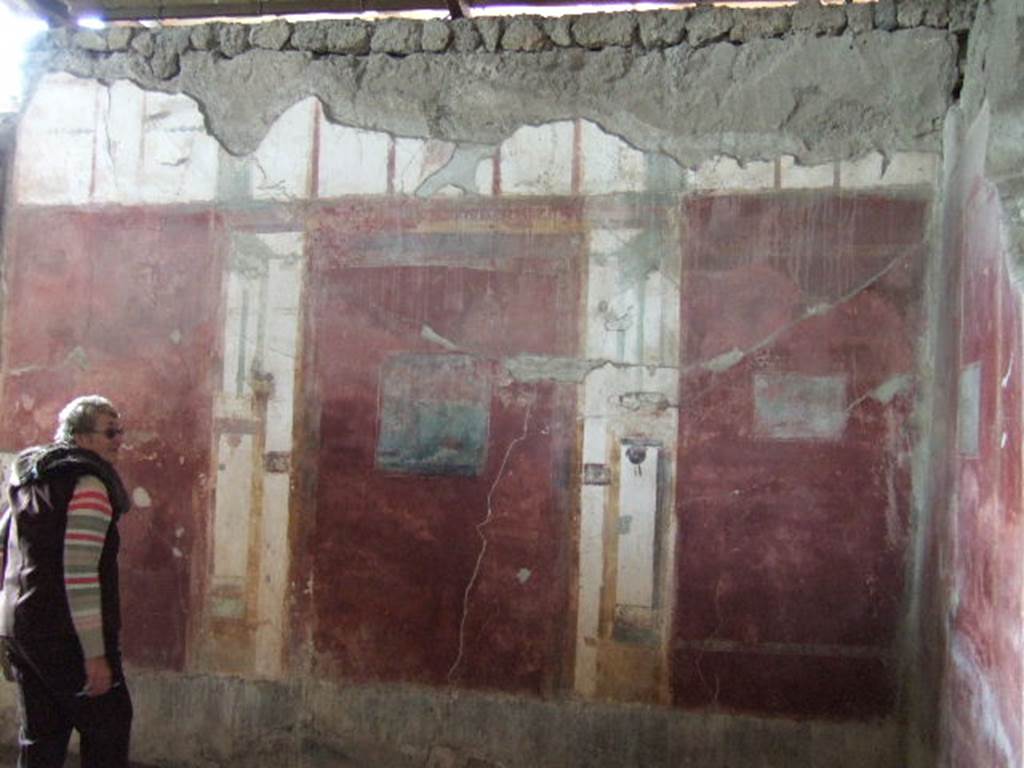 I.6.4 Pompeii.  March 2009. Room 2, Wall painting of still life and silver vases, at west end of North wall.
