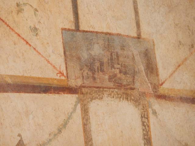 I.6.7 Pompeii. May 2016. Detail of painted panel from upper east end of north wall of large oecus.   Photo courtesy of Buzz Ferebee. 
