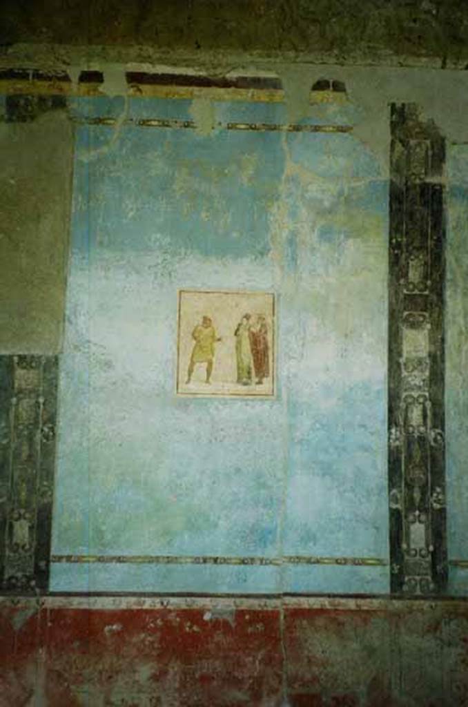 I.6.11 Pompeii. June 2010. East wall of atrium, wall painting of theatrical scene. Photo courtesy of Rick Bauer.
