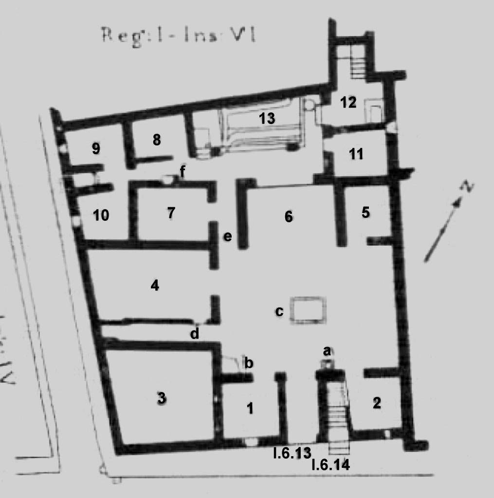 I.6.13/14 Pompeii. 1929 plan.
See Notizie degli Scavi di Antichità, 1929, p. 432.
