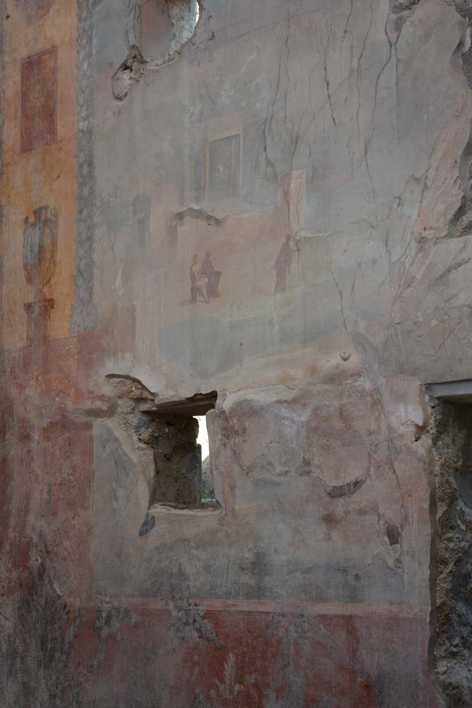 I.6.15 Pompeii. March 2019. 
Room 9, detail of painting of Nile scene with figures and temple from eats wall at north end.  
Foto Annette Haug, ERC Grant 681269 DCOR
