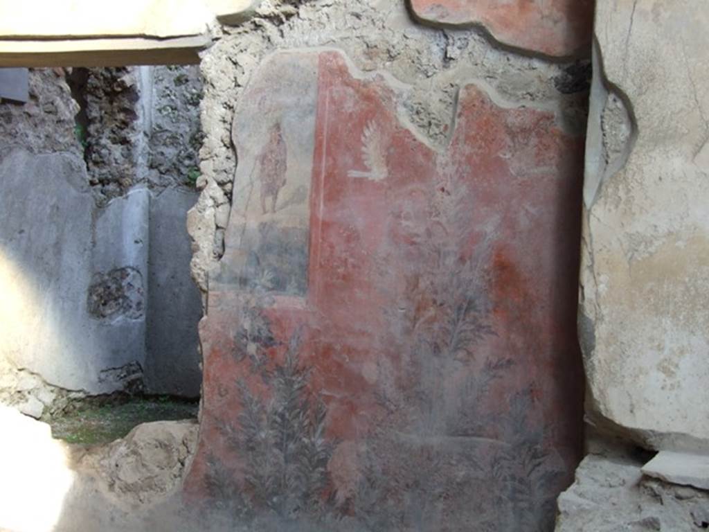 I.6.15 Pompeii. December 2007. Room 9, east wall of small garden with detail of painting on south side of window.
