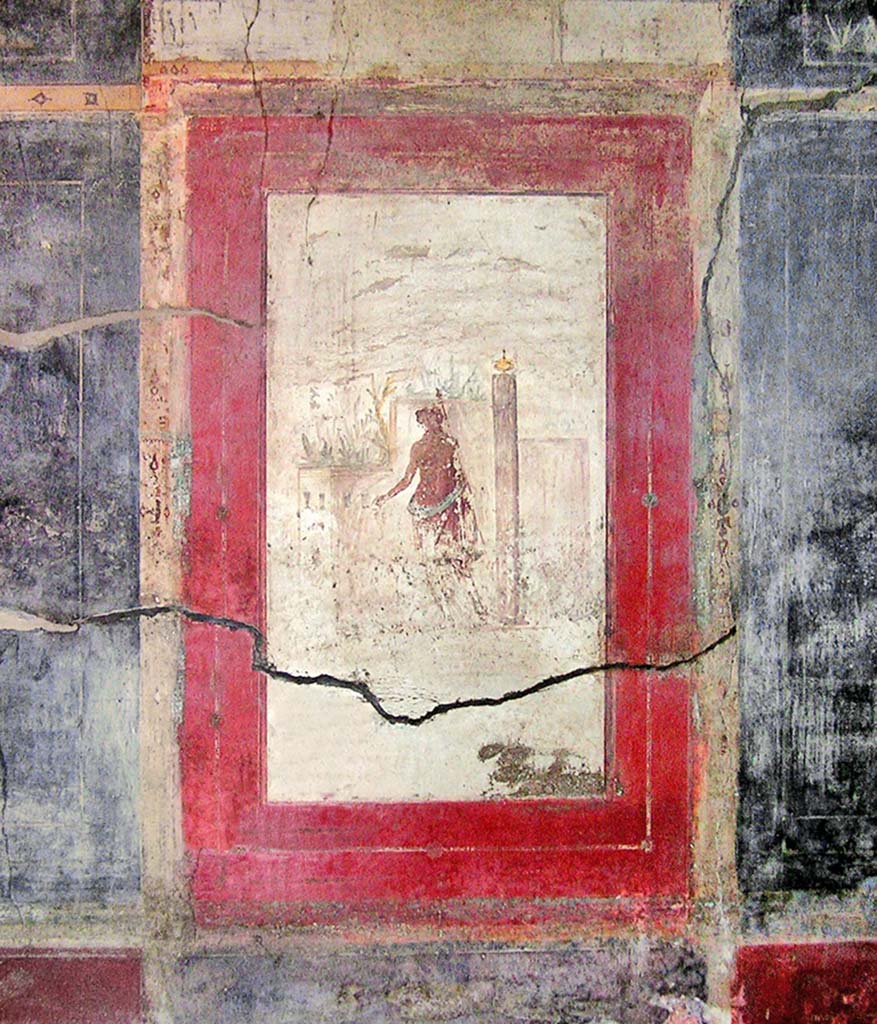 I.6.15 Pompeii. 2019. 
Room 12, triclinium. Fresco in third style from centre of west wall. Photo courtesy of Davide Peluso.
