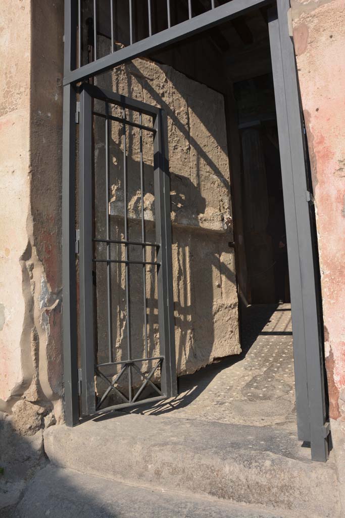 I.6.15 Pompeii. March 2019. West side of entrance doorway, with plaster-cast of door.           
Foto Annette Haug, ERC Grant 681269 DCOR

