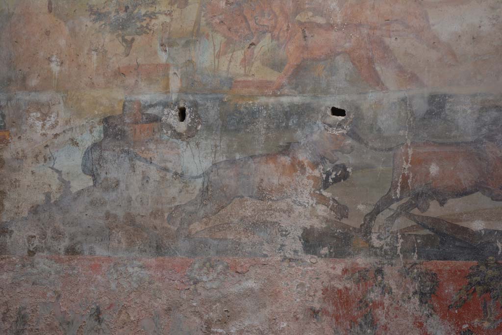 I.6.15 Pompeii. March 2019. Room 9, detail from hunt painting on north wall.   
Foto Annette Haug, ERC Grant 681269 DCOR
