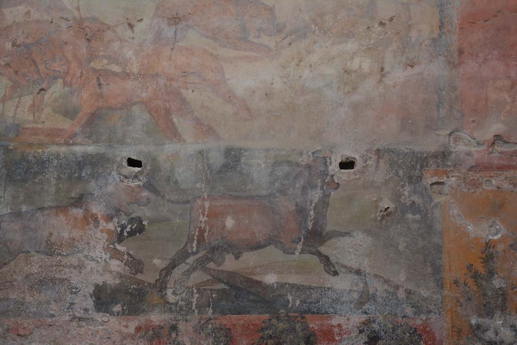 I.6.15 Pompeii. March 2019. Room 9, detail from hunt painting on north wall.    
Foto Annette Haug, ERC Grant 681269 DCOR
