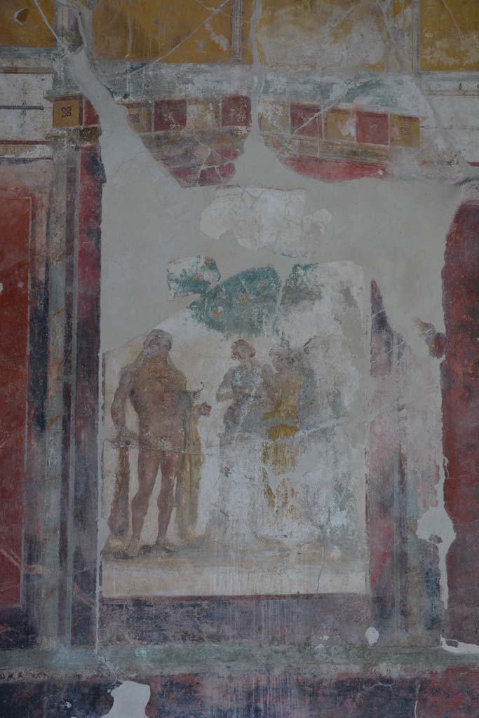 I.7.7 Pompeii. October 2019. 
Central wall painting on north wall showing Heracles in the Garden of the Hesperides.
Foto Annette Haug, ERC Grant 681269 DÉCOR.
