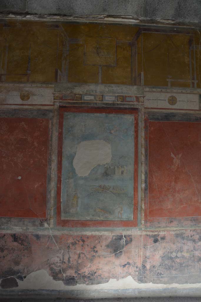 I.7.7 Pompeii. October 2019. 
East wall of triclinium with central wall painting of Daedalus and Icarus.  
Foto Annette Haug, ERC Grant 681269 DÉCOR.

