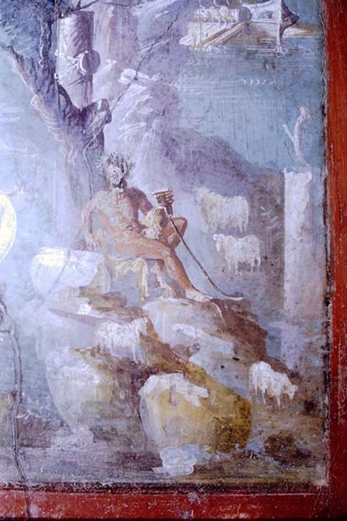 I.7.7 Pompeii. 1968. South wall of triclinium with detail from wall painting of Polyphemus.
Photo by Stanley A. Jashemski.
Source: The Wilhelmina and Stanley A. Jashemski archive in the University of Maryland Library, Special Collections (See collection page) and made available under the Creative Commons Attribution-Non Commercial License v.4. See Licence and use details.
J68f0710
