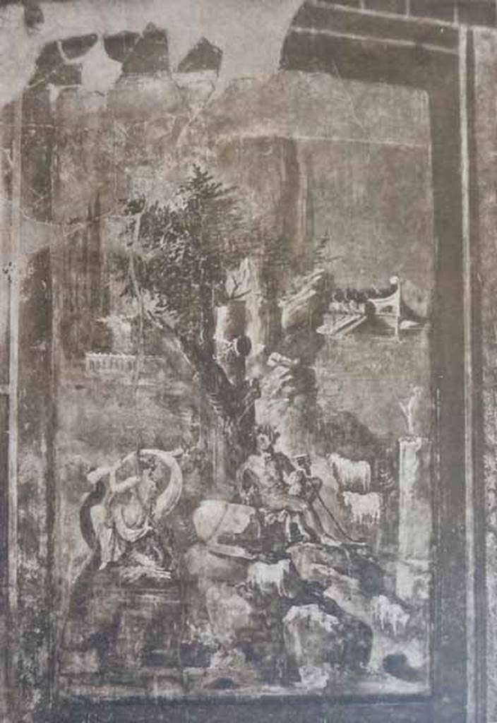 I.7.7 Pompeii.  South wall of triclinium with wall painting of Polyphemus and Galatea, when first excavated.
