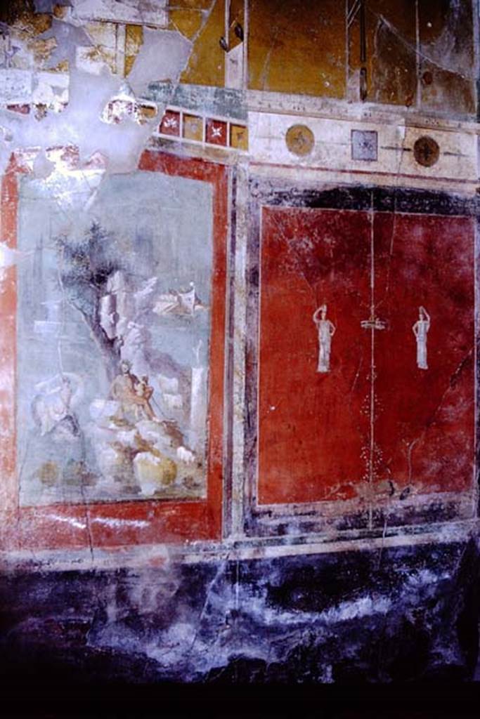 I.7.7 Pompeii. 1968. 
South wall of triclinium and south-west corner. Photo by Stanley A. Jashemski.
Source: The Wilhelmina and Stanley A. Jashemski archive in the University of Maryland Library, Special Collections (See collection page) and made available under the Creative Commons Attribution-Non Commercial License v.4. See Licence and use details.
J68f0724
