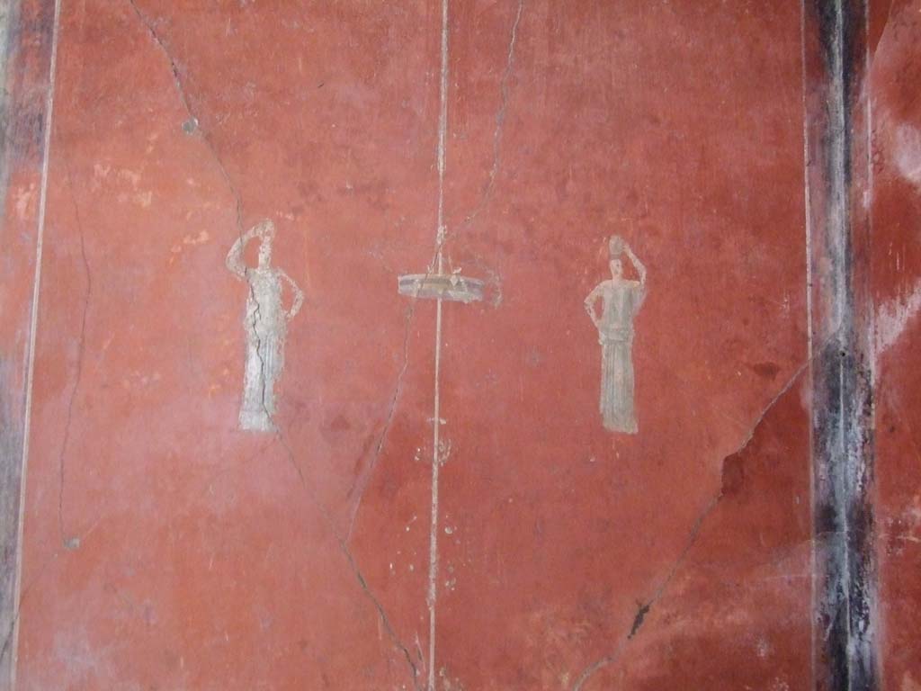 I.7.7 Pompeii. December 2006. Detail of wall paintings from west side panels on south wall of triclinium. 