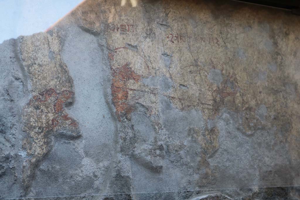I.7.7 Pompeii. December 2018. Detail of horses in centre right of ancient combat wall painting. Photo courtesy of Aude Durand.