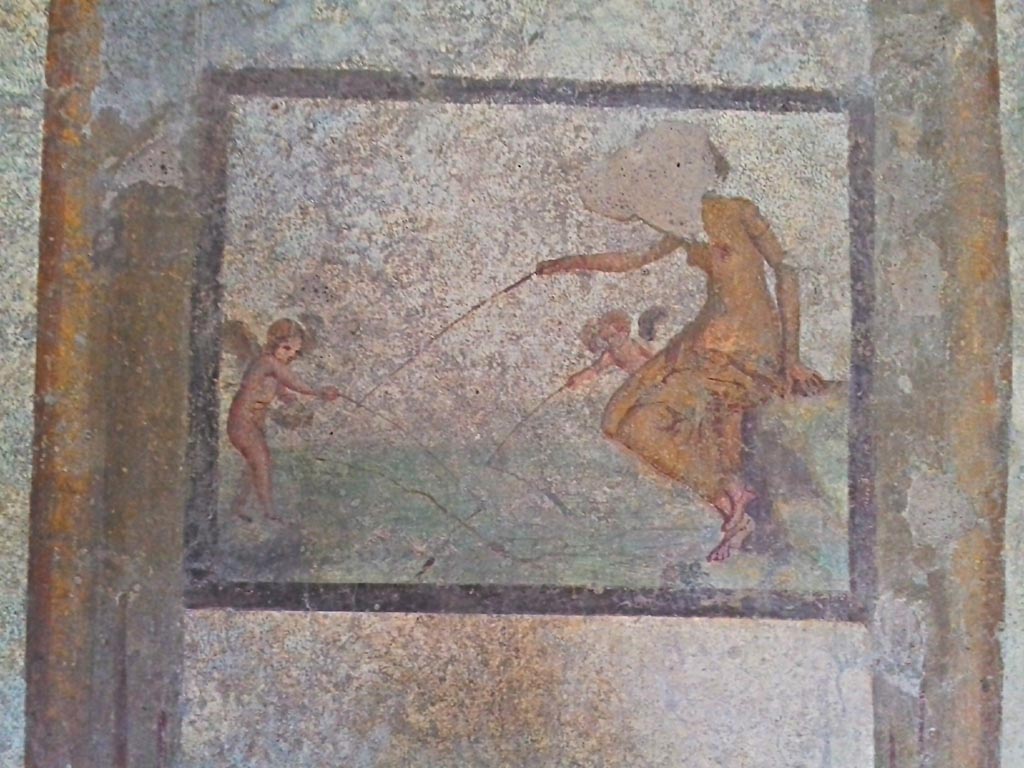 I.7.11 Pompeii. 2017/2018/2019.
Wall painting of Venus or Aphrodite Pescatrice from west wall of bedroom. Photo courtesy of Giuseppe Ciaramella.
