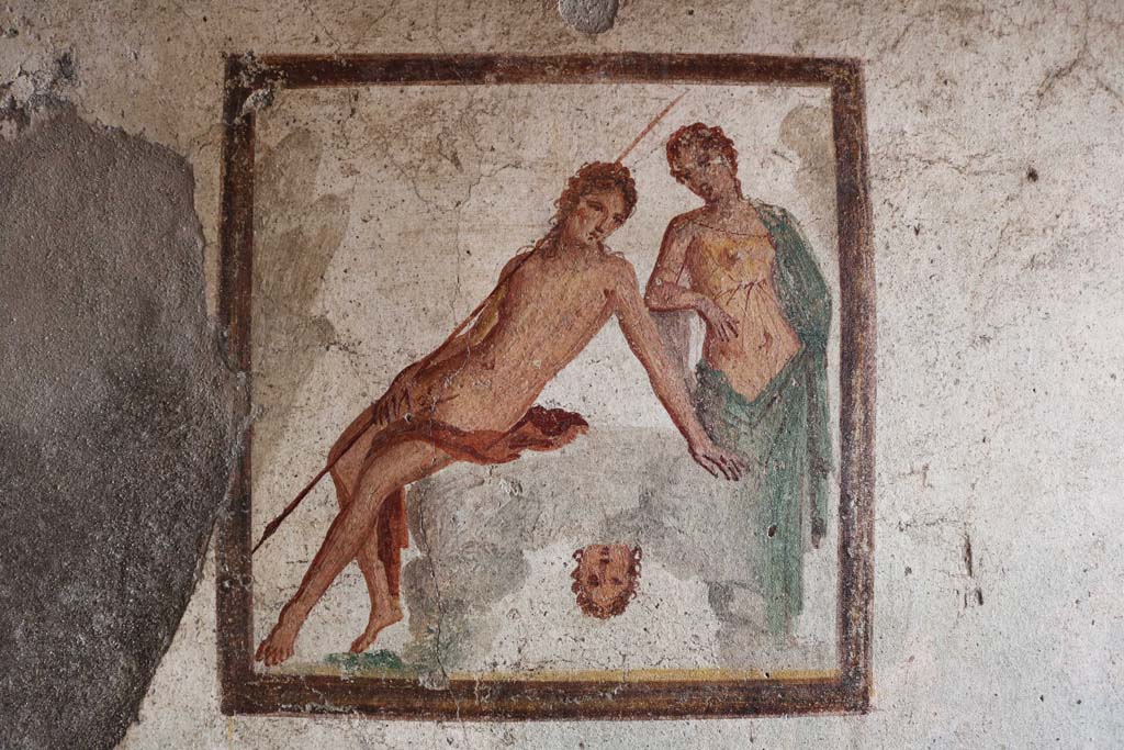 I.7.11 Pompeii. December 2018. Wall painting of Narcissus and Echo from centre of north wall. Photo courtesy of Aude Durand