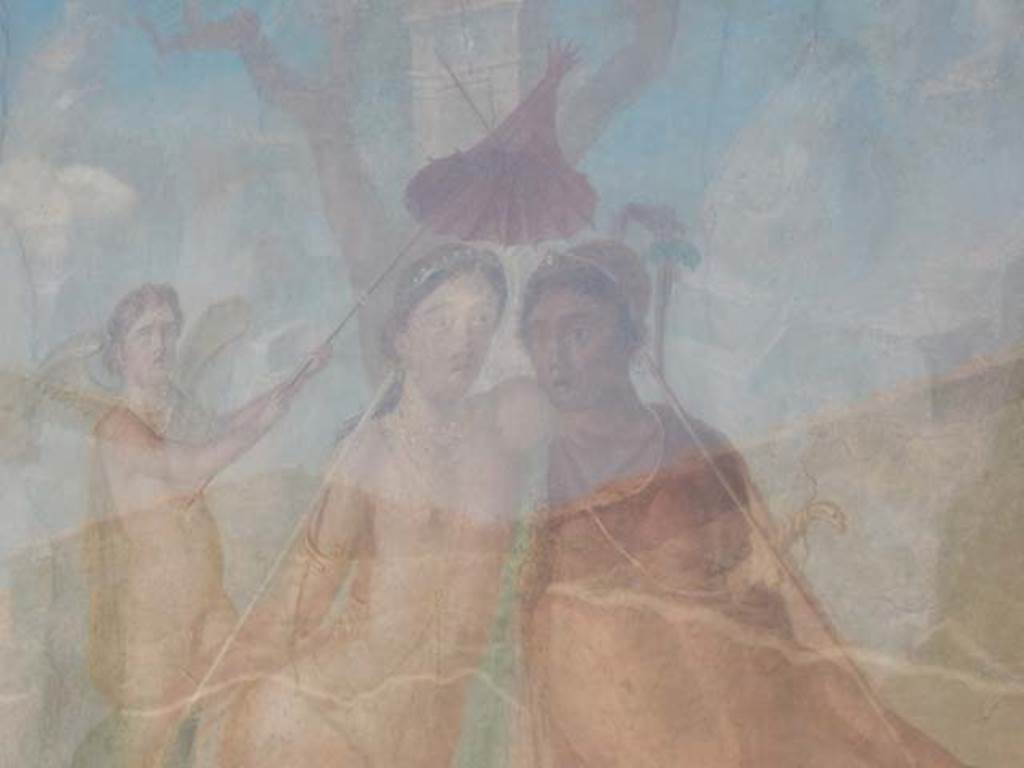 I.7.12 Pompeii. May 2017. Detail of wall painting of Ares and Aphrodite (Mars and Venus) from west wall. Photo courtesy of Buzz Ferebee.
