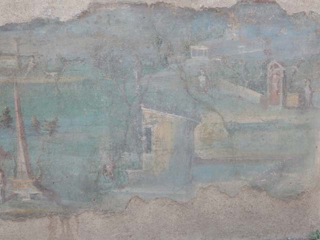 I.7.12 Pompeii. May 2017. Detail from painted panel on inside of west side of summer triclinium at north end. Photo courtesy of Buzz Ferebee.

