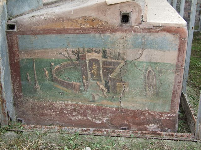 I.7.12 Pompeii. December 2006. Painted panel on north end of east side of summer triclinium.
