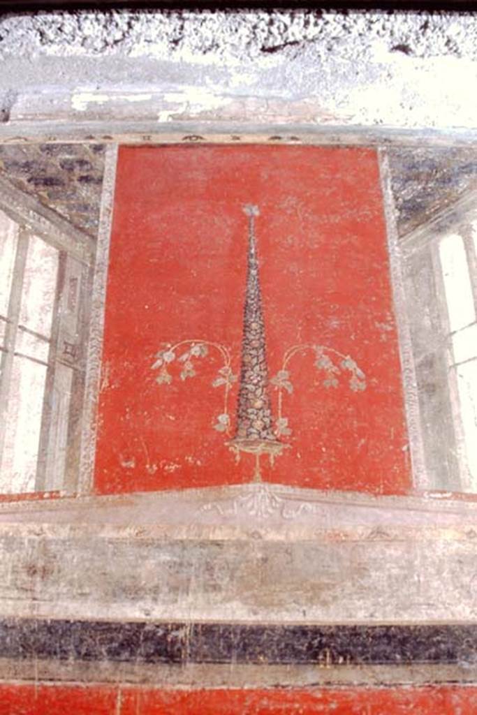 I.8.9 Pompeii.  March 2009. Room 7. Triclinium.  East wall. Upper level.  Architectural painting at south end.