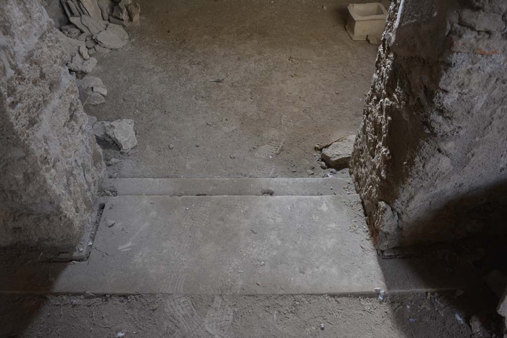 I.8.17 Pompeii. March 2019. Room 8, doorway threshold with step from atrium 3, looking south across flooring.
Foto Annette Haug, ERC Grant 681269 DÉCOR.
