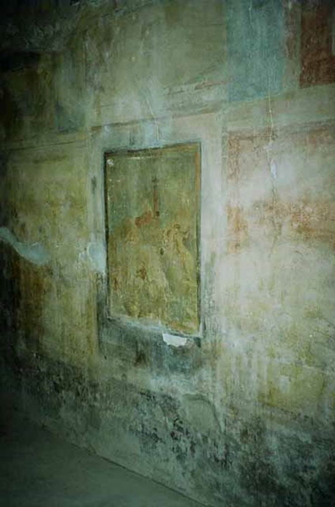 I.8.17 Pompeii. June 2010. Room 9, south wall. 
Wall painting of the Judgement of Paris?   Photo courtesy of Rick Bauer.
See Bragantini, de Vos, Badoni, 1981. Pitture e Pavimenti di Pompei, Parte 1. Rome: ICCD. (p.84).