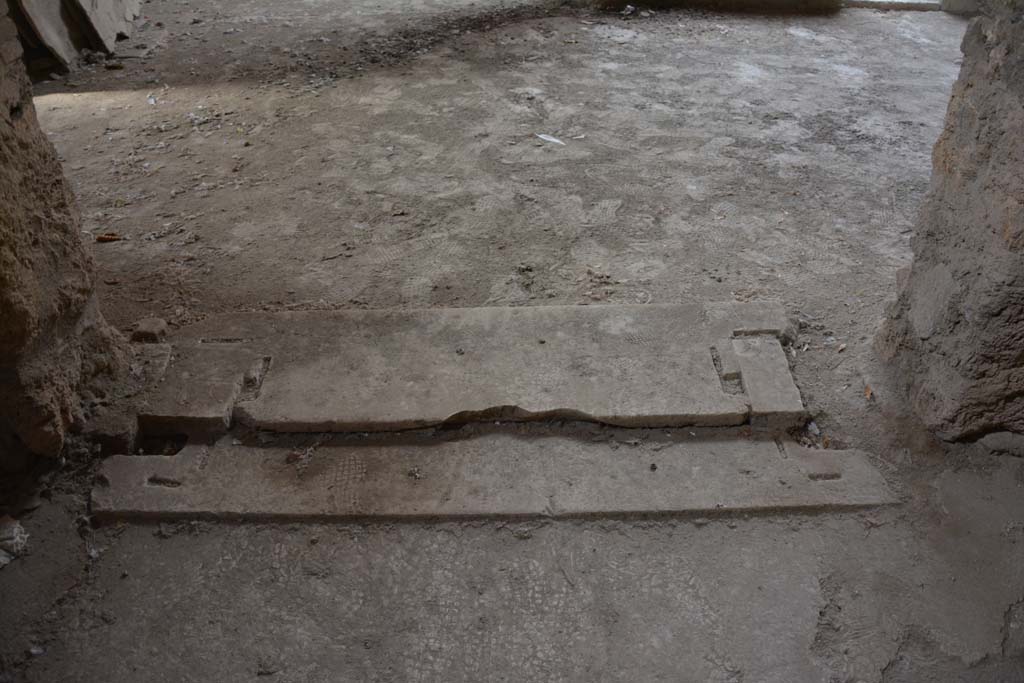 I.8.17 Pompeii. March 2019. Room 9, detail of doorway threshold from tablinum to atrium 3.
Foto Annette Haug, ERC Grant 681269 DÉCOR.

