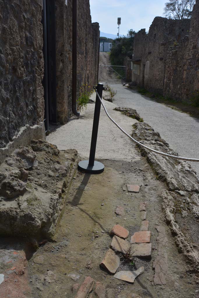 I.8.17 Pompeii. March 2019. 
Looking south along east side of pavement of vicolo from outside entrance doorway.
Foto Annette Haug, ERC Grant 681269 DÉCOR.
