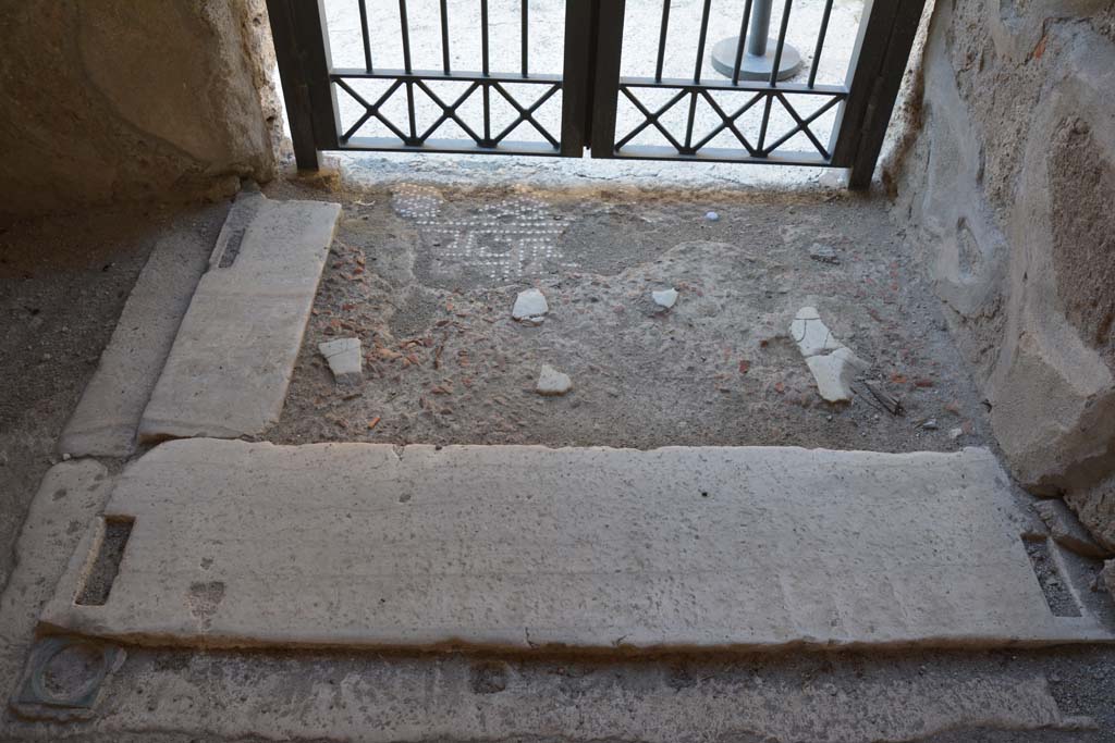 I.8.17 Pompeii. October 2019. Prothyrum 1. Looking west across doorway threshold with mosaic floor. 
Foto Annette Haug, ERC Grant 681269 DÉCOR.


