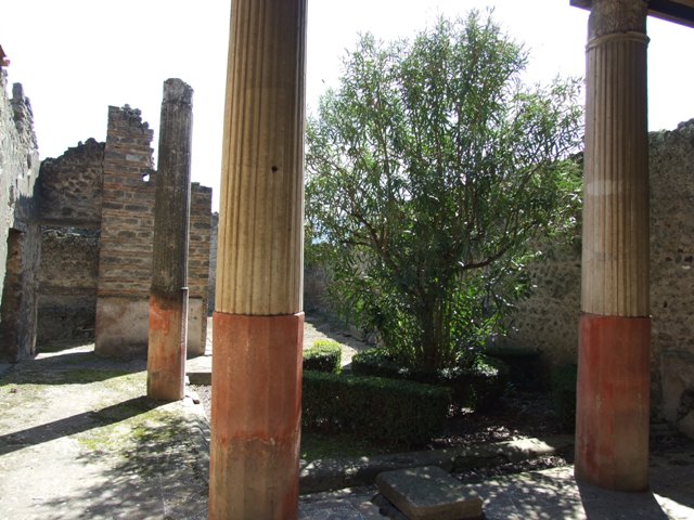 I.9.5 Pompeii. March 2009. Room 12. Peristyle garden which was enclosed by a portico, supported  by the 3 columns.