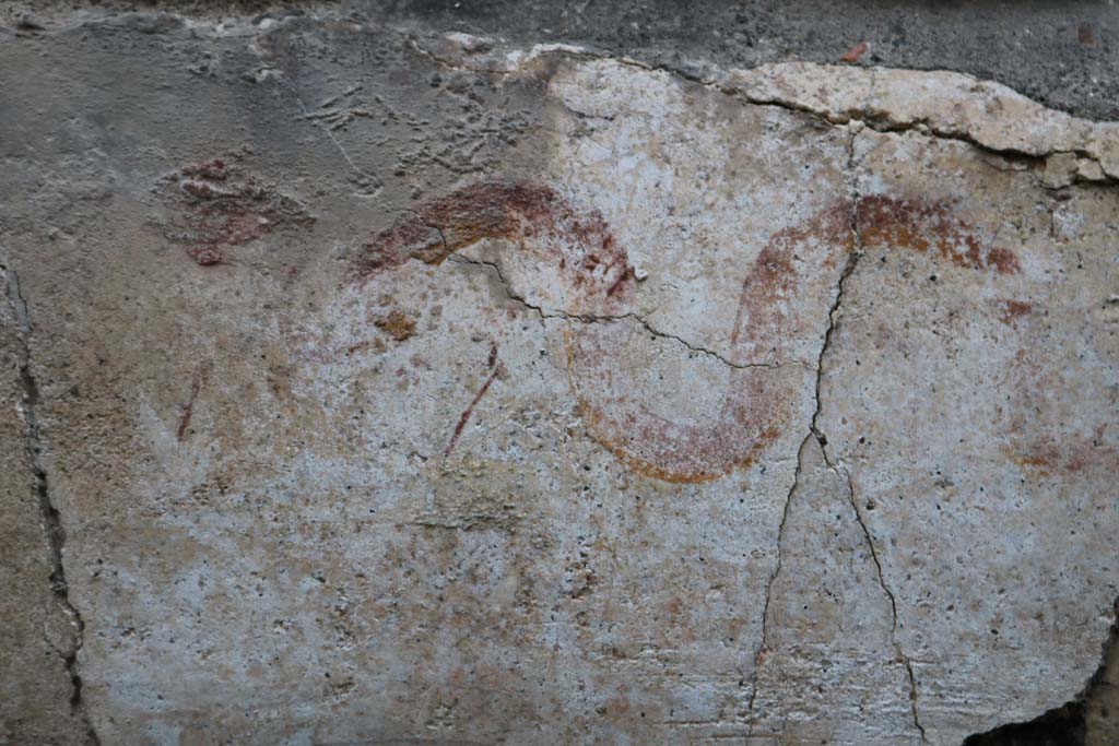 I.10.3 Pompeii. December 2018. Detail of painted serpent below the niche on east wall of fauces. Photo courtesy of Aude Durand.