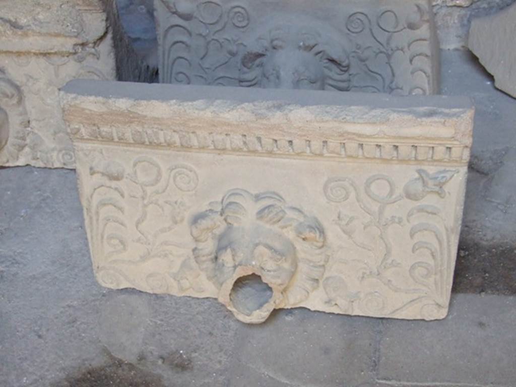 I.10.7 Pompeii. March 2009.   Room 3.    Cubiculum. Remains of a Lion.  Grondaia or antefisse fittili  (rainwater spouts for gutters).