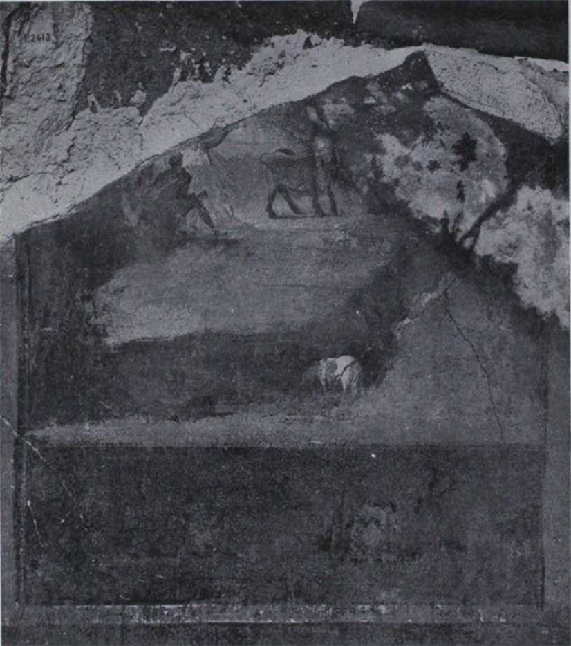 I.10.7 Pompeii. 1934. Room 12, painting from north wall showing Paris and Hermes on Mount Ida.
See Notizie degli Scavi di Antichità, 1934, p.289.
