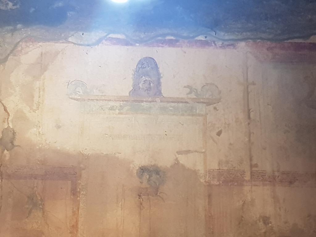I.10.11 Pompeii. March 2009. Room 9, painting of a triton from north wall of cubiculum.  See Bragantini, de Vos, Badoni, 1981. Pitture e Pavimenti di Pompei, Parte 1. Rome: ICCD. (p.141).
