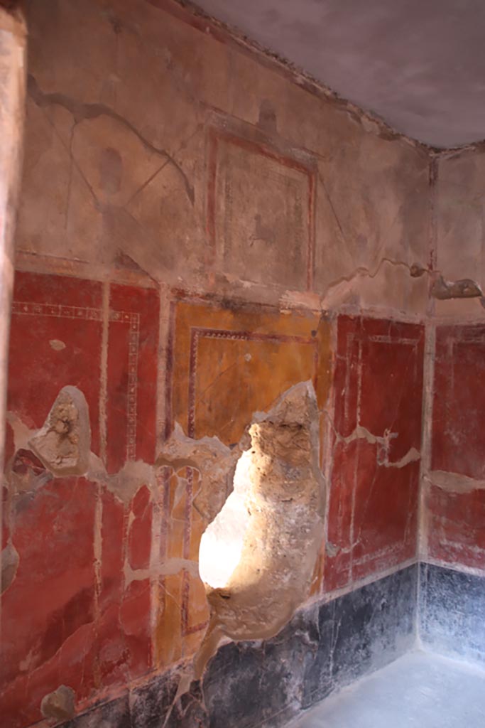 I.10.11 Pompeii. October 2022. 
Room 12, detail from north wall. Photo courtesy of Klaus Heese. 

