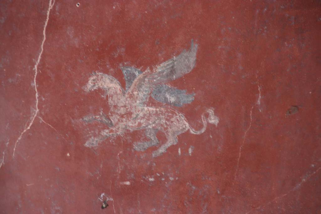 I.10.11 Pompeii. March 2009. Room 12, painting of Pegasus from south end of east wall of cubiculum.  