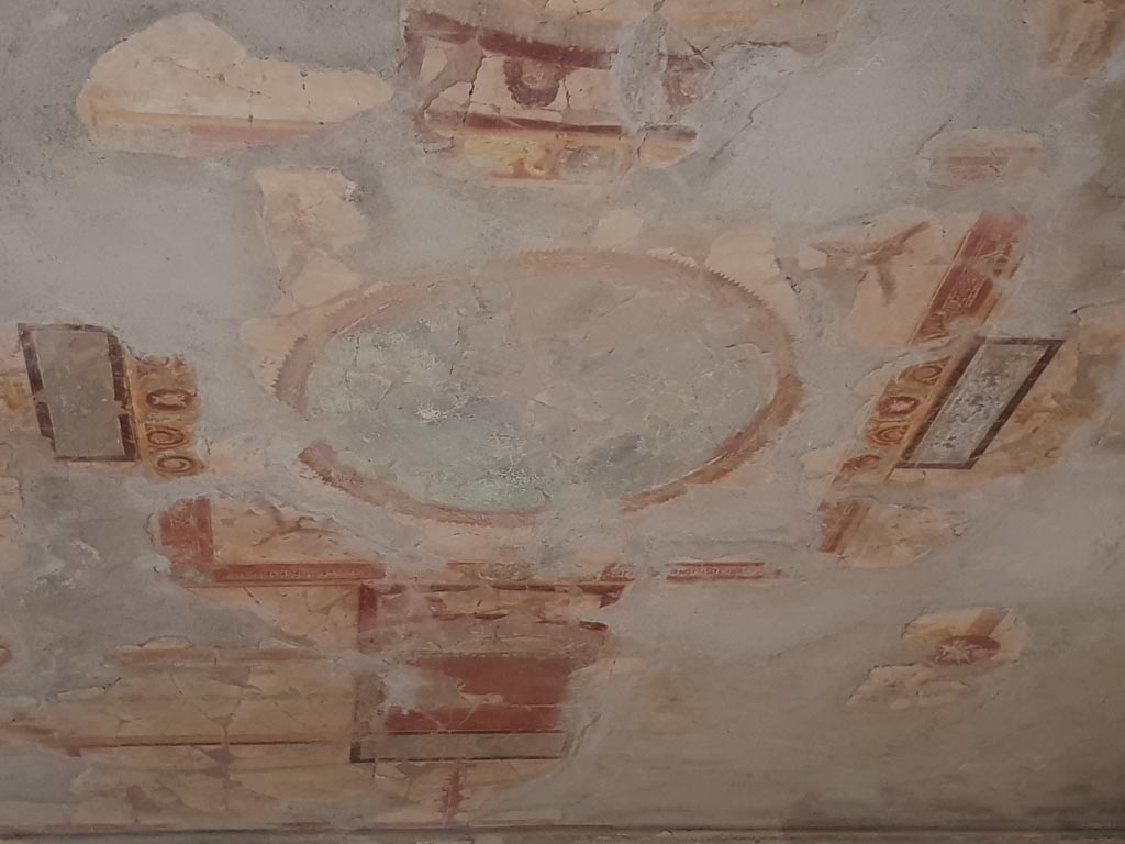 I.10.11 Pompeii. October 2022. Room 13, detail from painted ceiling. Photo courtesy of Klaus Heese. 