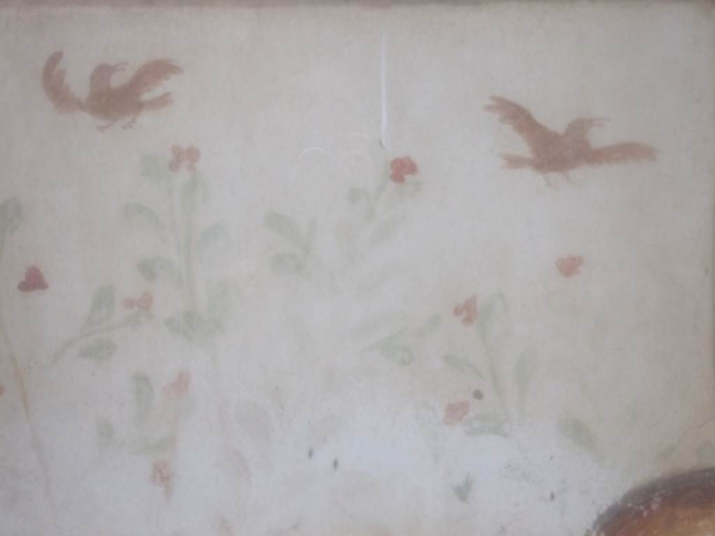 I.11.15 Pompeii. December 2007. Room 10, garden area with detail of birds and plants on painted household shrine.