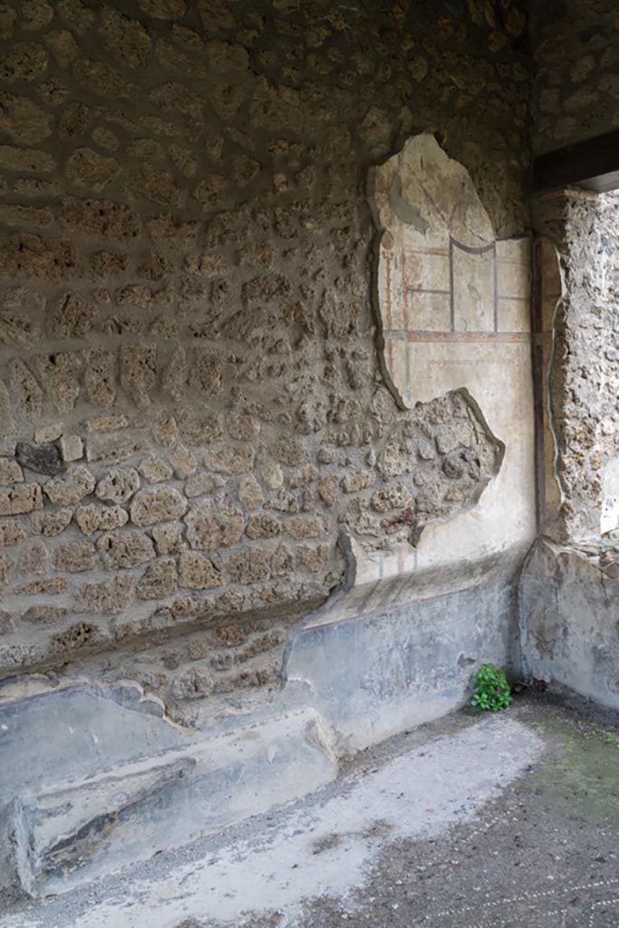 I.13.2 Pompeii. March 2023. 
West wall of triclinium at north end. Photo courtesy of Johannes Eber.
