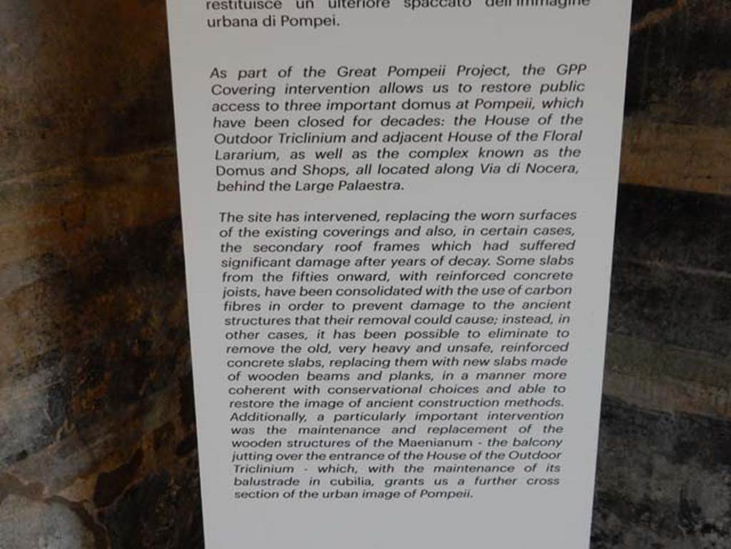 I.14.12, Pompeii. May 2018. Display notice. Photo courtesy of Buzz Ferebee