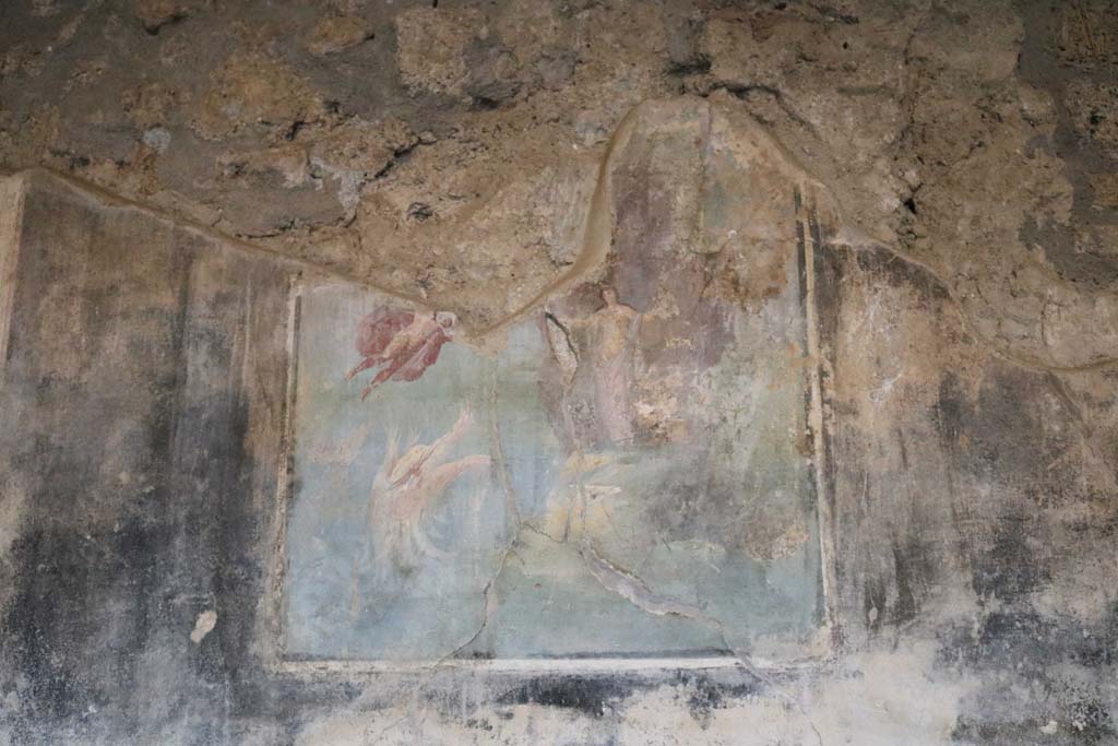 I.14.12, Pompeii. December 2018. 
Room 13, central painting of Perseus about to rescue Andromeda from the sea monster, on east wall of large triclinium.
Photo courtesy of Aude Durand.
