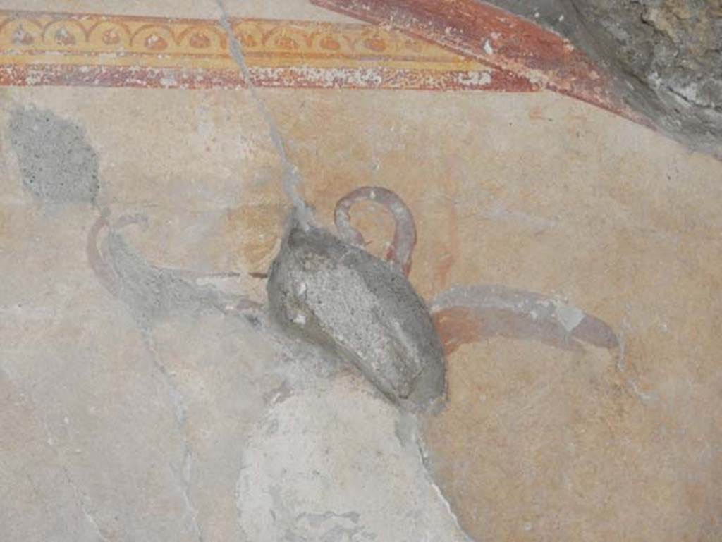 I.14.12, Pompeii. May 2018. Room 3, detail from west wall at north end. Photo courtesy of Buzz Ferebee.