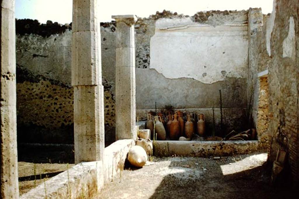 I.15.3 Pompeii. 1959. Looking east along the south portico 10 of peristyle 13. Photo by Stanley A. Jashemski.
Source: The Wilhelmina and Stanley A. Jashemski archive in the University of Maryland Library, Special Collections (See collection page) and made available under the Creative Commons Attribution-Non Commercial License v.4. See Licence and use details.
J59f0206
