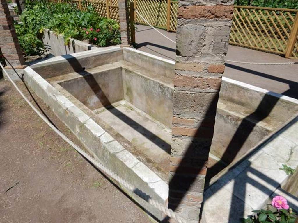 II.2.2 Pompeii. May 2016. Room “l”, garden. 
Looking north-east at the third pool at the south end of garden.
Photo courtesy of Buzz Ferebee.

