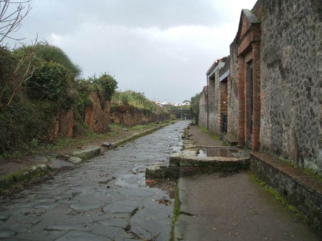 II.4.6 Pompeii. December 2005. Main entrance to the house at II.4.6 on Via dell’ Abbondanza. Looking east. According to Della Corte, found on the right (west side) of the principal and monumental doorway, was the famous CIL IV 1136 –
In  Praediis  Iuliae  Sp.  f.  Felicis
locantur  Balneum  Venerium  et  Nongentum  tabernae  pergulae
caenacula  ex  idibus  Aug.  Primis  in  Idus  Aug.  sextas  annos  continuos  quinque
S(i)  q(uinquennium)  d(ecurrerit)  l(ocatio)  e(rit)  n(udo)  c(onsensu)    [CIL IV 1136]
See Della Corte, M., 1965.  Case ed Abitanti di Pompei. Napoli: Fausto Fiorentino. (p.390)
According to Pagano and Prisciandaro, CIL IV 1136 was found in February 1756, between II.4.5 and II.4.6, and read –
In  praedi(i)s  Iuliae  Sp(uri)  f(iliae)  Felicis
locantur
balneum  Venerium  et  nongentum  tabernae  pergulae
cenacula  ex  Idibus  Aug(ustis)  primis  in  Aug(ustas)  sextas  annos  continuos  quinque
S()  Q()  D()  L()  E()  N()  C()
See Pagano, M. and Prisciandaro, R., 2006. Studio sulle provenienze degli oggetti rinvenuti negli scavi borbonici del regno di Napoli  Naples : Nicola Longobardi. (p.22). They give a note that says the letters stand for “si quis domi lenocinium exerceat non conducito”.
According to Cooley, this translates as –
To let, in the estate of Julia Felix, daughter of Spurius: elegant baths for respectable people, shops with upper rooms, and apartments. 
From the 13th August next to the 13th August of the sixth year, for five continuous years. The lease will expire at the end of the five years.
See Cooley, A. and M.G.L., 2004. Pompeii : A Sourcebook. London : Routledge. (p.171)  She makes the point “The final phrase is highly abbreviated (with only the initial letter of each word).  Its meaning is not certain, but likely from the context”.  
CIL IV 1136 (and 1137) are now preserved at Naples Archaeological Museum, inventory number 4713.  A photo of the graffito, and surrounding ones, can be seen on pages 212 and 213 of Varone, A. and Stefani, G., 2009. Titulorum Pictorum Pompeianorum, Rome: L’erma di Bretschneider.


